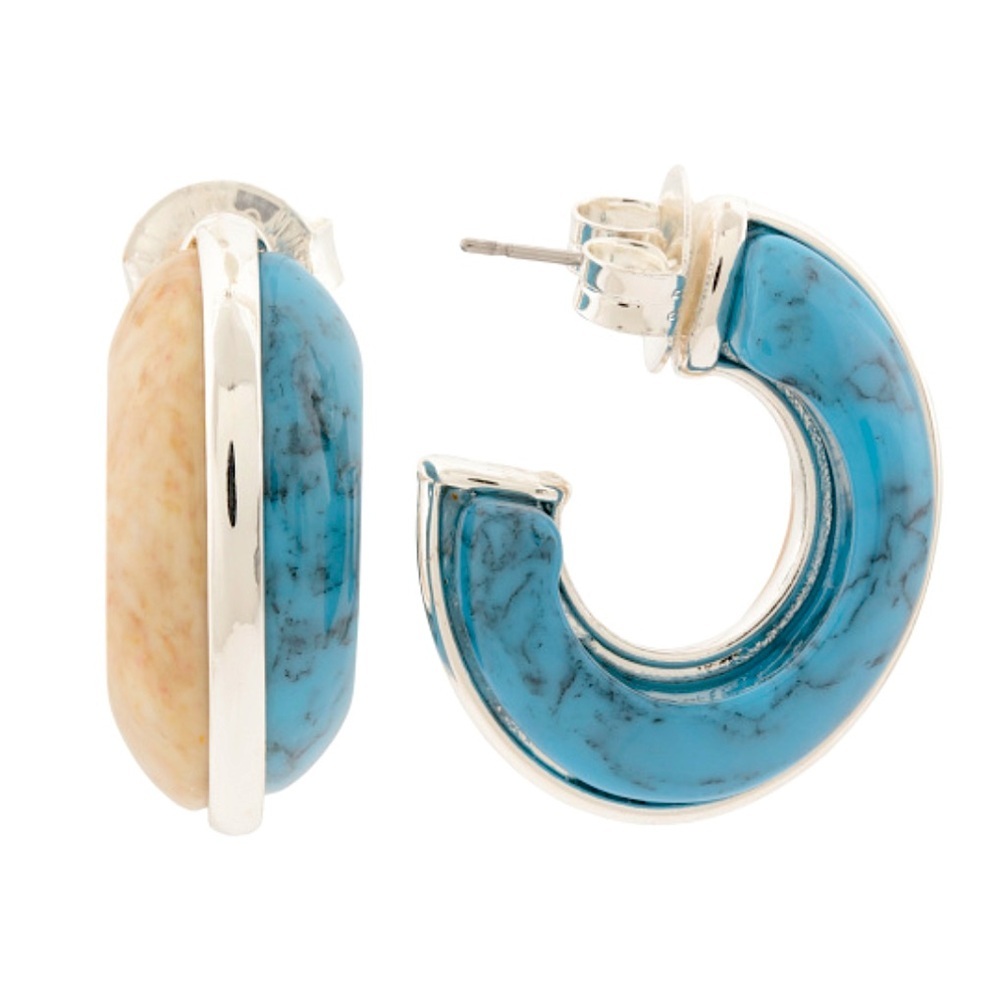 Robert Lee Morris Mixed Stone Silver Hoop Earrings New
